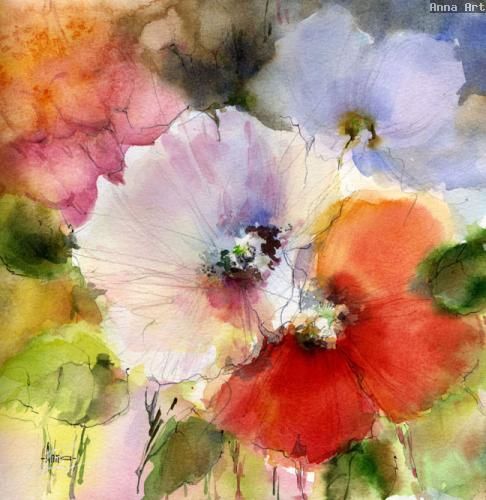 Anna Razumovskaya Hand Signed and Numbered Limited Edition Artist Embellished Canvas Giclee: "SUMMER FLOWERS 7"