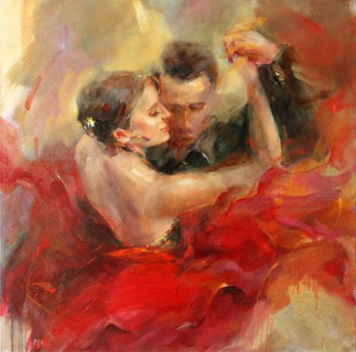 Anna Razumovskaya Hand Signed and Numbered Limited Edition Artist Embellished Canvas Giclee: "Tango Ballad"