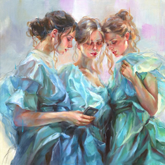 Anna Razumovskaya Hand Signed and Numbered Limited Edition Artist Embellished Canvas Giclee: "The Message"