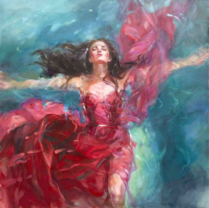 Anna Razumovskaya Hand Signed and Numbered Limited Edition Artist Embellished Canvas Giclee: "Unleashed In Crimson"
