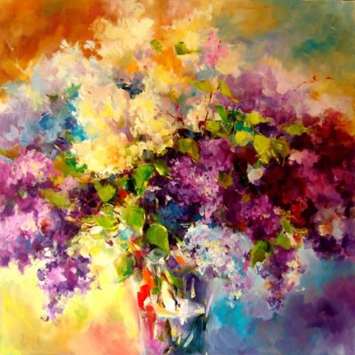 Anna Razumovskaya Hand Signed and Numbered Limited Edition Artist Embellished Canvas Giclee: "WILD LILAC"