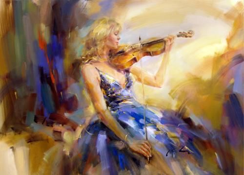 Anna Razumovskaya Hand Signed and Numbered Limited Edition Artist Embellished Canvas Giclee: "Wild Strings"