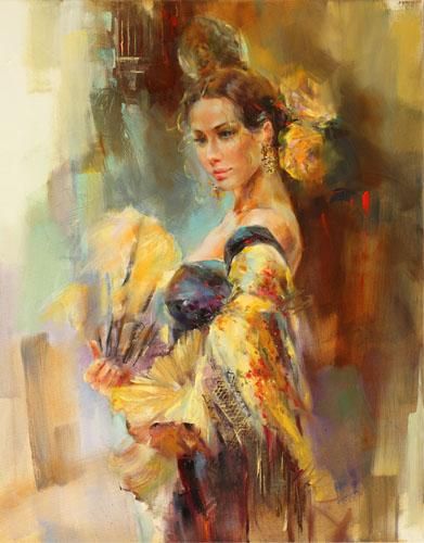 Anna Razumovskaya Hand Signed and Numbered Limited Edition Artist Embellished Canvas Giclee: "Yellow Rose"