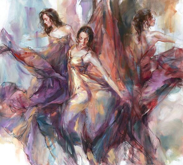 Anna Razumovskaya Hand Signed and Numbered Limited Edition Embellished Canvas Giclee:"Polyphony"