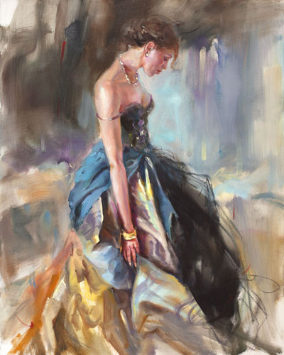 Anna Razumovskaya Hand Signed and Numbered Limited Edition Embellished Canvas Giclee:"Silky Drapes"