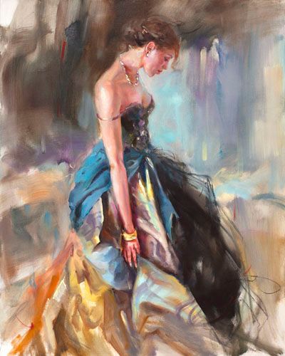 Anna Razumovskaya Hand Signed and Numbered Limited Edition Embellished Canvas Giclee:"Silky Drapes"