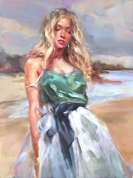 Anna Razumovskaya Hand Signed and Numbered Limited Edition Embellished Canvas Giclee:"Salt In Her Hair"