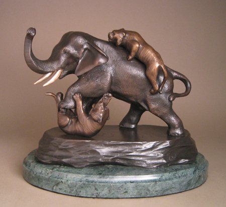 Antoine-Louis Barye Handcrafted Solid Bronze Sculpture:"Elephant with Tigers"