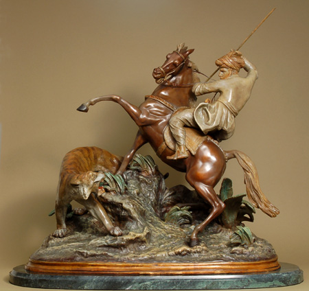 Antoine-Louis Barye Handcrafted Solid Bronze Sculpture:"Tiger Hunt"