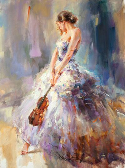 Anna Razumovskaya Hand Signed and Numbered Limited Edition Embellished Canvas Giclee:"Flirting with a Violin 3"