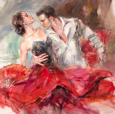 Anna Razumovskaya Hand Signed and Numbered Limited Edition Embellished Canvas Giclee:"Flagrant Red"