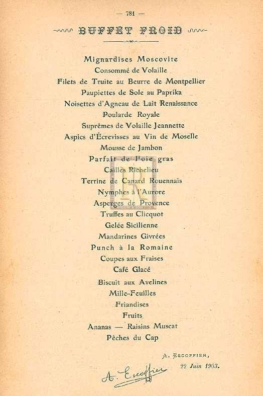 Auguste Escoffier Hand Numbered Limited Edition Print on Paper :"Buffet Froid"