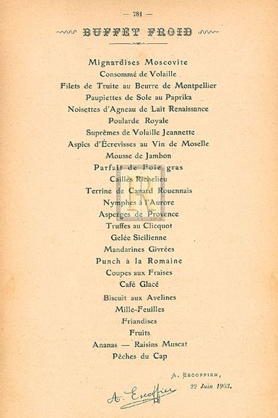 Auguste Escoffier Hand Numbered Limited Edition Print on Paper :"Buffet Froid"