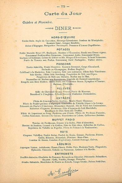 Auguste Escoffier Hand Numbered Limited Edition Print on Paper :"Carte Du Jour - Octobre Et Novembre"