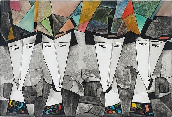 David Schluss Limited Edition Hand-Colored Etchings on Paper:"Four Genuine"
