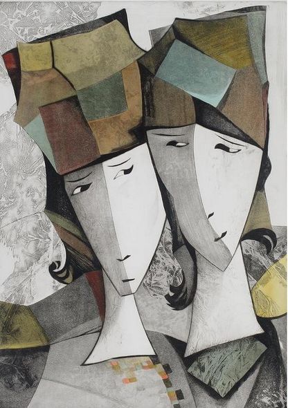 David Schluss Limited Edition Hand-Colored Etchings on Paper:"Gentle Love"