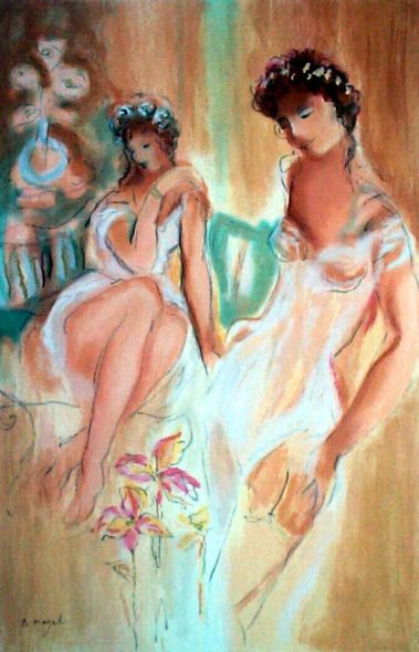 Batia Magal Hand Signed and Numbered Limited Edition Serigraph on Canvas: " Sisters "