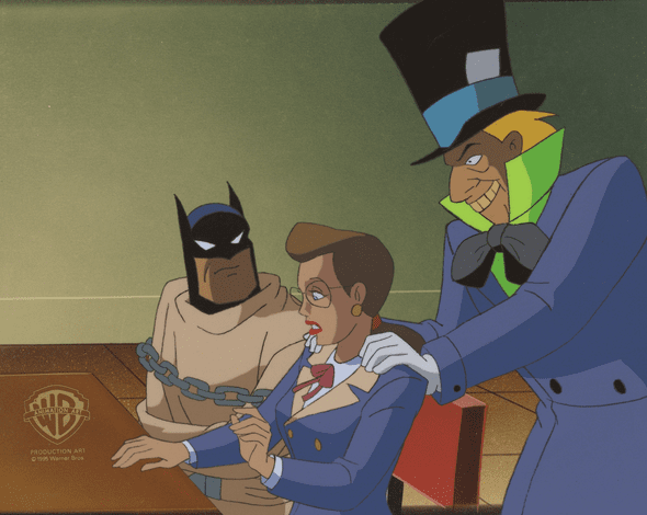 Batman The Animated Series Original Production Cel: "Batman, Janet Van Dorn, and Mad-Hatter"