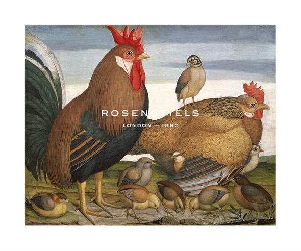 Battaglia Hand Numbered Limited Edition Print on Paper :"Hen, Rooster and Chicks"