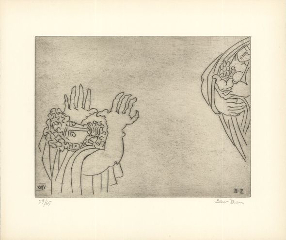 Ben-Zion Rare Vintage Artist Signed Etching: "Enkidu Curses the Priestess (XXIV)"