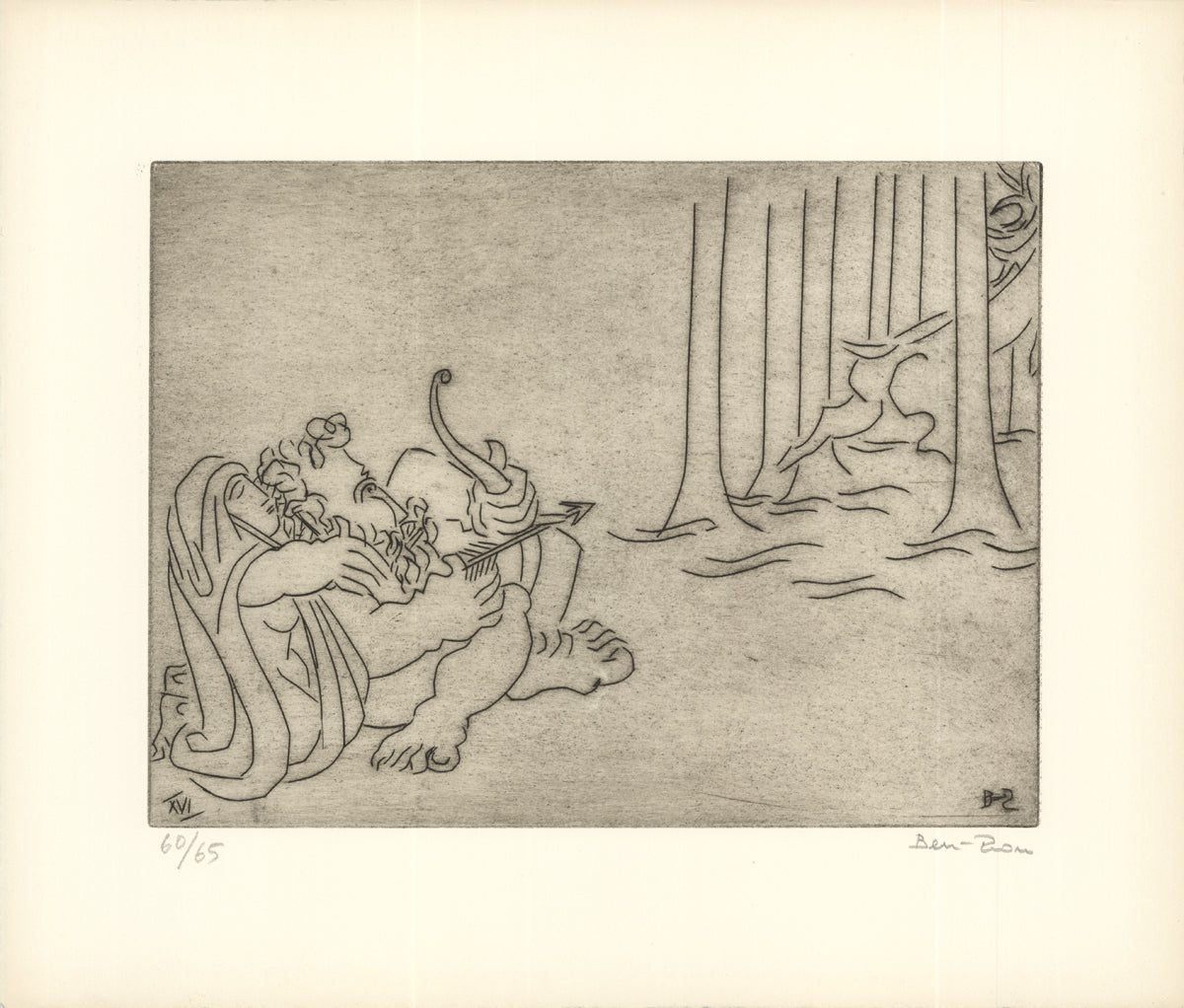 Ben-Zion Rare Vintage Artist Signed Etching: "The Priestess Teaches Enkidu to Hunt (XVI)"