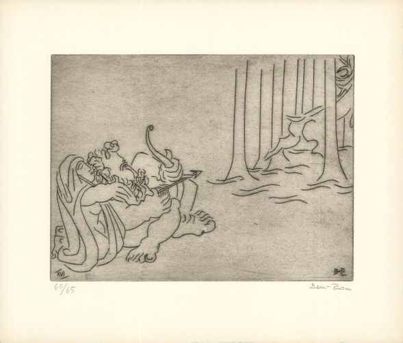 Ben-Zion Rare Vintage Artist Signed Etching: "The Priestess Teaches Enkidu to Hunt (XVI)"