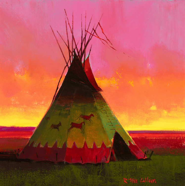 R. Tom Gilleon Artist Signed and Numbered Limited Edition Canvas Giclee:"Indian Sunset"