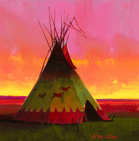 R. Tom Gilleon Artist Signed and Numbered Limited Edition Canvas Giclee:"Indian Sunset"
