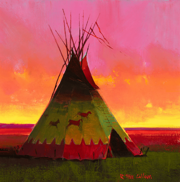 R. Tom Gilleon Artist Signed and Numbered Limited Edition Canvas Giclee:"Indian Sunset"