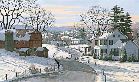 Bill Saunders Handsigned and Numbered Limited Edition Giclee on Canvas:"Sledding At Grandpa's Farm"