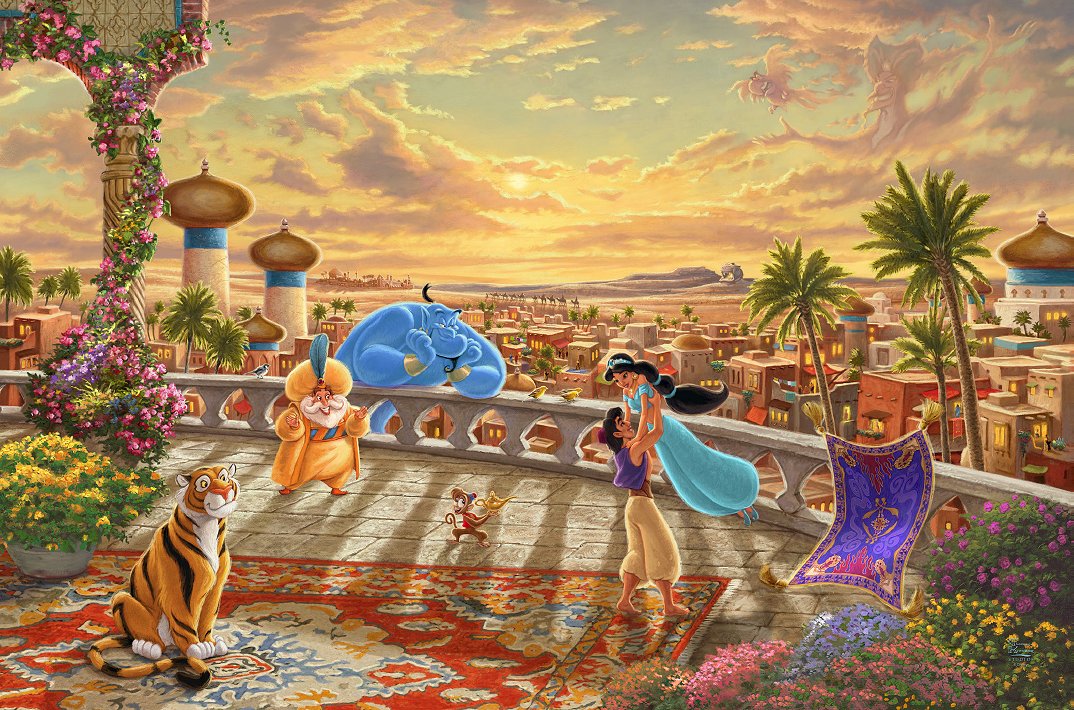 Thomas Kinkade Studios Disney Limited Edition Giclee:"Jasmine Dancing in the Desert Sunset"