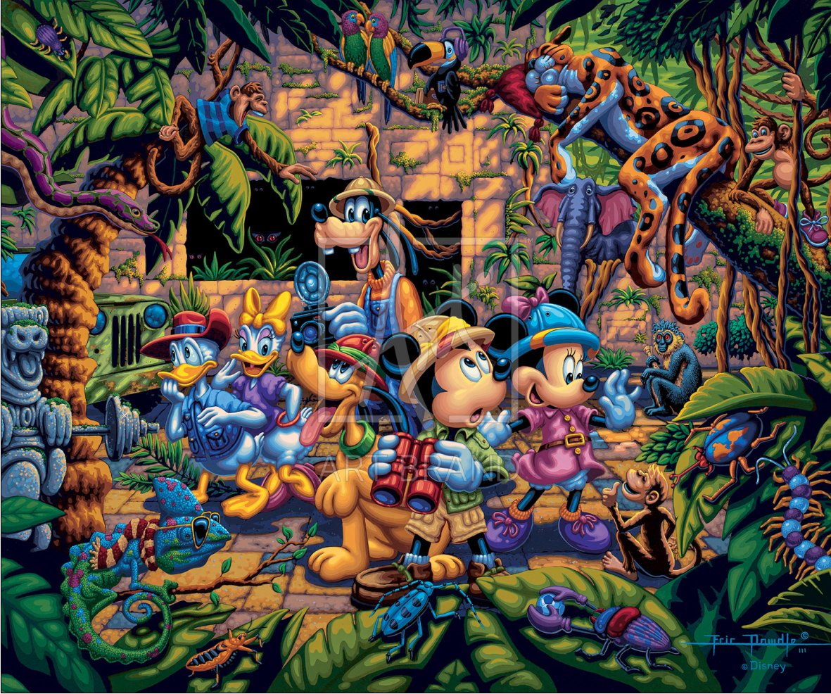 Eric Dowdle Artist Signed Limited Edition Giclee Print:"Mickey and Friends Exploring the Jungle"