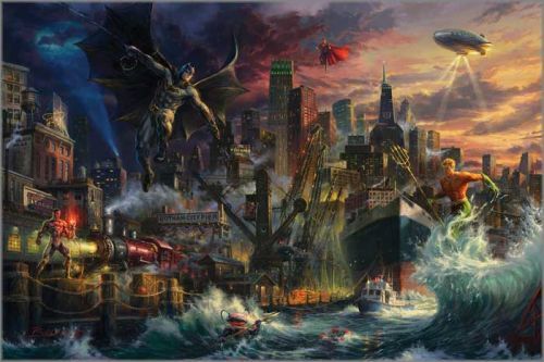 Blend Cota limited edition gicl&eacute;e on canvas:"Justice League Showdown at Gotham City Pier"
