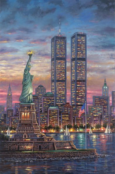Robert Finale Artist Signed Hand-Embellished Limited Edition Canvas Giclee:"Never Forget, Twin Towers"