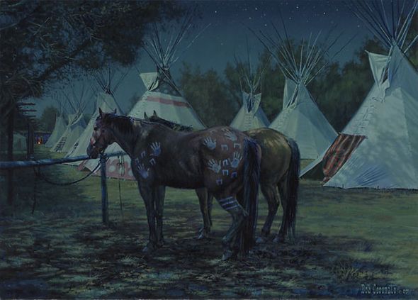 Bob Coronato Handsigned and Numbered Limited Edition Canvas Giclee:"Relay Horses in camp, Crow fair 2000 August celebrations"