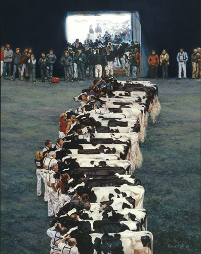 Bonnie Mohr Handsigned and Numbered Limited Edition Lithograph on Paper:"Celebration Of Cows"
