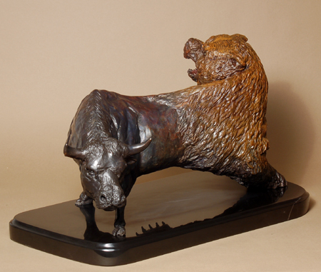 Bradley Lorang Handcrafted Solid Bronze Sculpture:"Wall Street Beast"