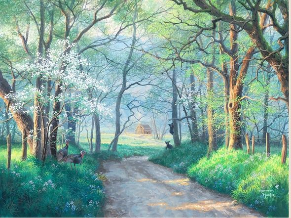 Abraham Hunter Hand Signed and Numbered Limited Edition Embellished Canvas Giclee:"Spring in Cades Cove"