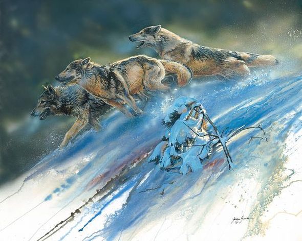 Janene Grende Artist Signed Limited Edition Print: "PowderWolves"