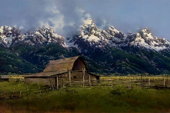 Bruce Cheever Handsigned and Numbered Limited Edition: "Moulton Barn, Jackson Hole Valley"