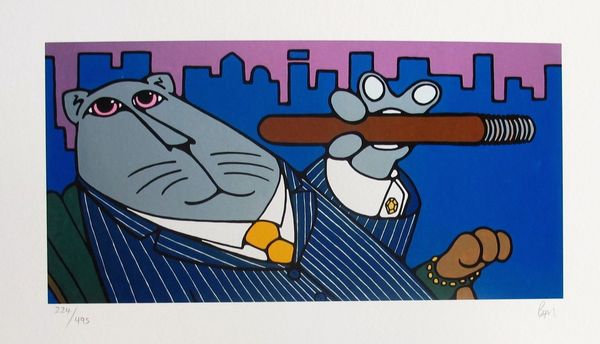 Bruce Mckay Hand Signed Limited Edition Serigraph:"Corporate Cat"