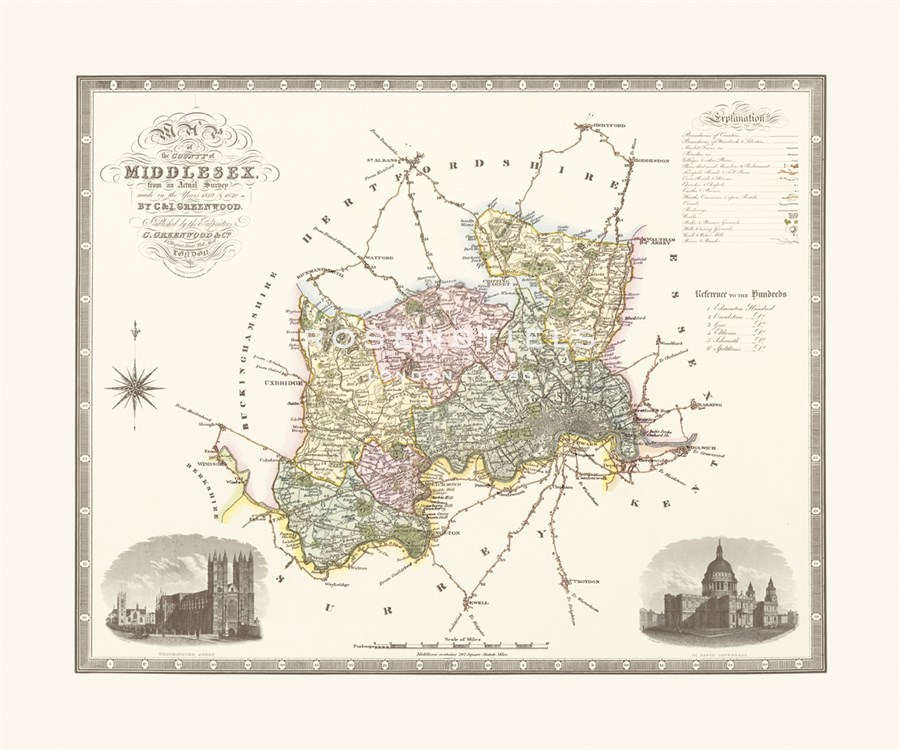 C and J Greenwood Hand Numbered Limited Edition Print on Paper :"Middlesex"