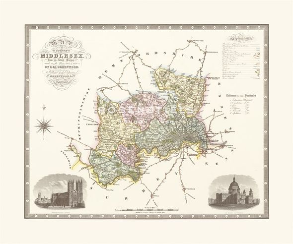 C and J Greenwood Hand Numbered Limited Edition Print on Paper :"Middlesex"