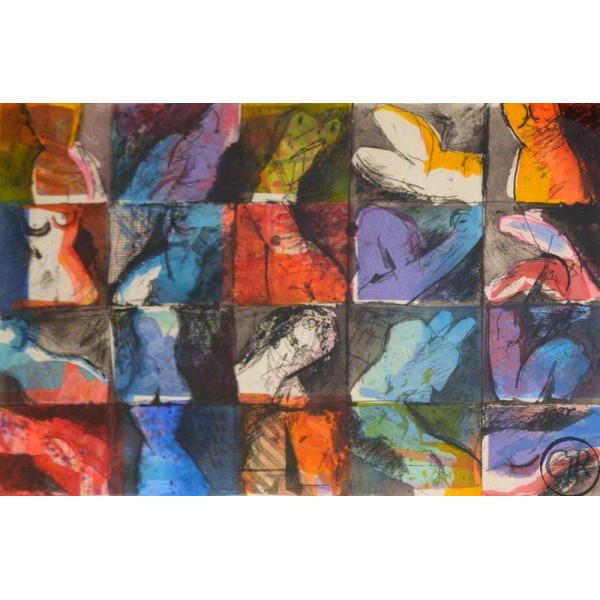 Calman Shemi Mixed Media Framed Serigraph on Paper:"Torso"
