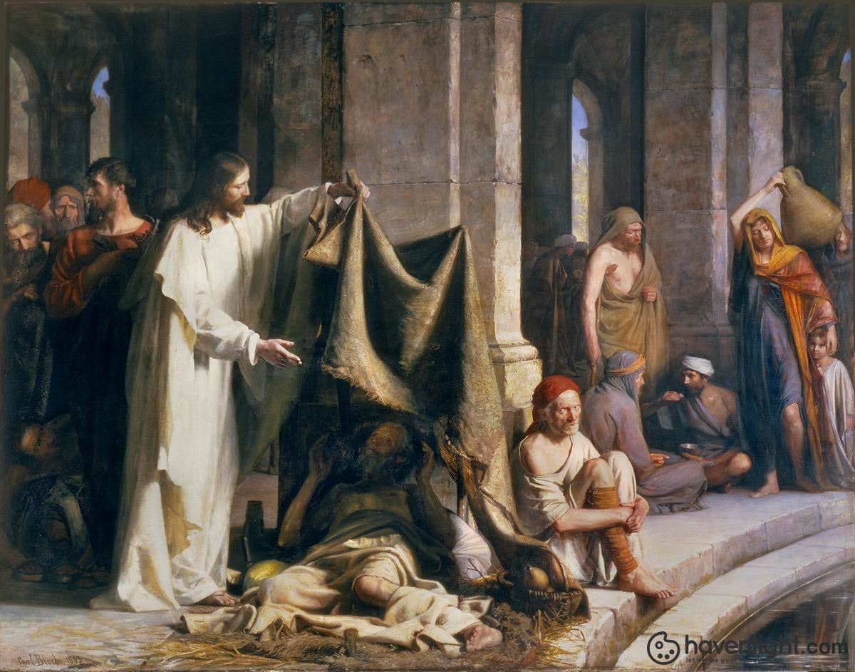 Carl Bloch Fine Art Canvas Giclee: "Pool of Bethesda"