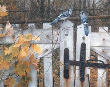 CARL BRENDERS 33X26 Secondary Market Art: "TALK ON OLD FENCE GCNV"