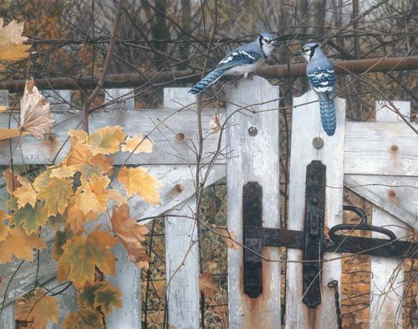 Carl Brenders Handsigned and Numbered Limited Edition Giclee on Canvas:"Talk on the Old Fence"