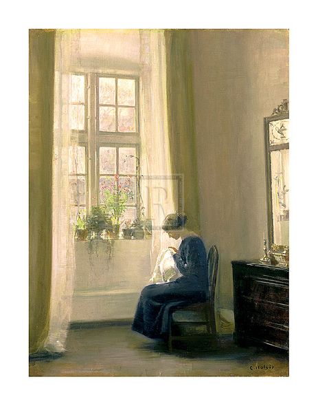 Carl Holsoe Hand Numbered Limited Edition Print on Paper :"A Girl Sewing In An Interior"
