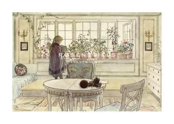 Carl Larsson Hand Numbered Limited Edition Print on Paper :"Flowers on the Windowsill, from 'A Home' Series"