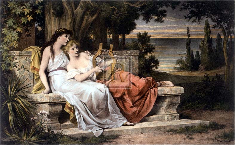 Carl Schweninger Artist Hand Colored Copper Plate Printed Atelier Print:"On The Shores Of The Hellespont"